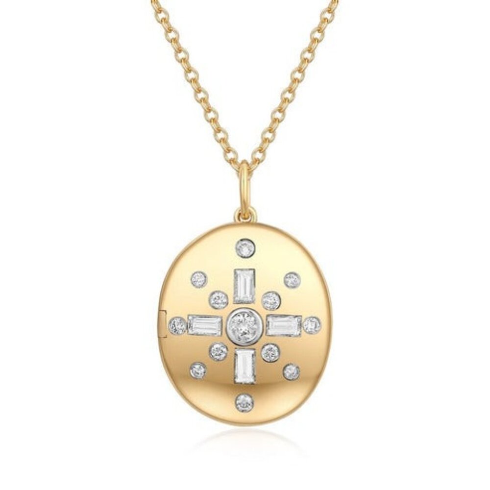 Celestial Cross 14K (or 18k upon request) Yellow Gold Diamond Locket Necklace